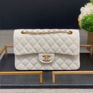 New Chanel White Medium Double Flap gold Hardware 2025